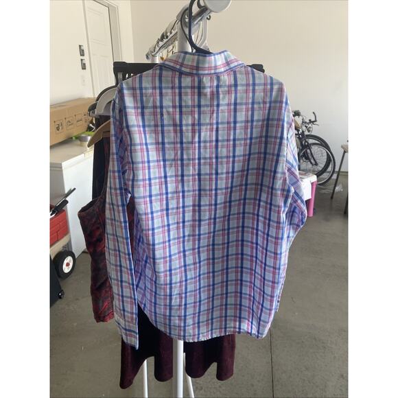 Izod Plaid Button Up Shirt Boys Size Small 8 Long Sleeve Collared Pink Blue - Picture 3 of 4